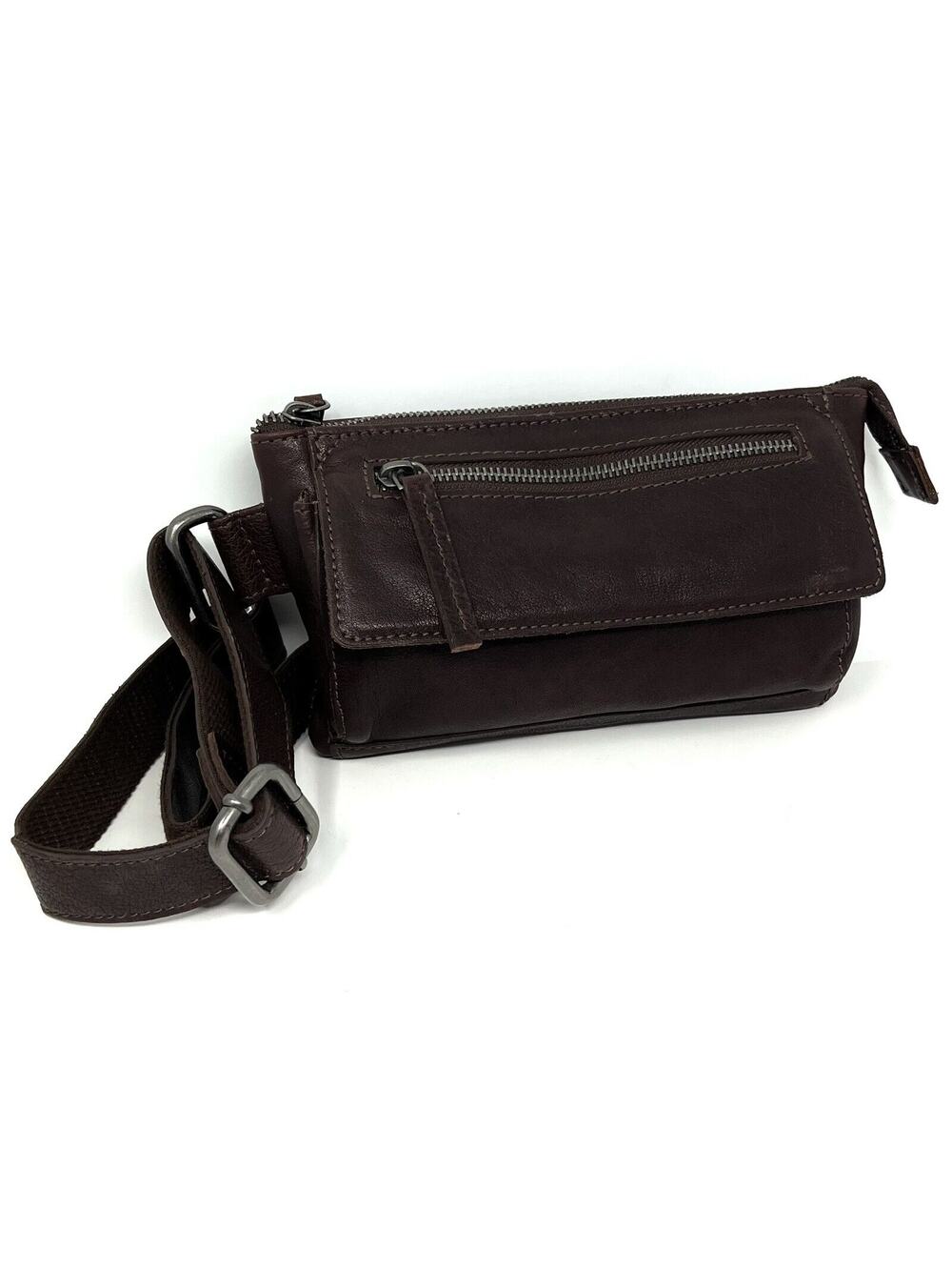 Spikes & Sparrow Leather Belt Bag Fanny Waist Pack DARK BROWN 8” x 4.5” x 1.5”